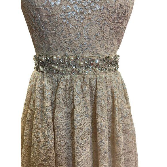 City Studio Lace Dress With Beaded Waist Size 7 Blush Pink Sleeveless Nylon/Meta - Picture 3 of 8
